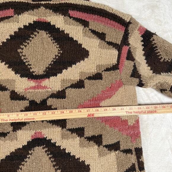 Vintage Ralph Lauren Country Navajo Hand Knit Cardigan Sweater Wool Size M Aztec - Picture 7 of 8